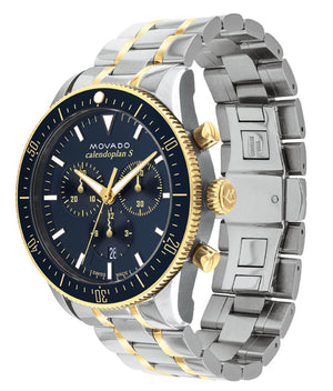 Movado Heritage Calendoplan Chronograph Blue Dial Two Tone Steel Strap Watch For Men - 3650126 Authentic Buy Shop Now