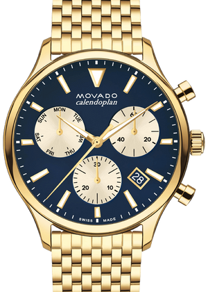 Movado Heritage Calendoplan Blue Dial Gold Steel Strap Watch for Men - 3650015 Authentic Buy Shop Now