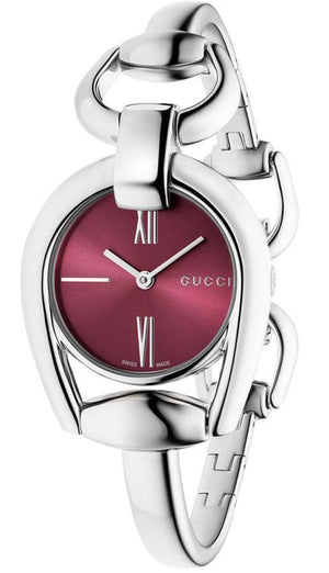 Gucci Horsebit Quartz Red Dial Silver Steel Strap Watch For Women - YA139502 Authentic Buy Shop Now