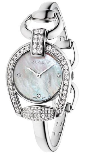 Gucci Horsebit Collection Diamonds Mother of Pearl Dial Silver Steel Strap Watch For Women - YA139505 Authentic Buy Shop Now