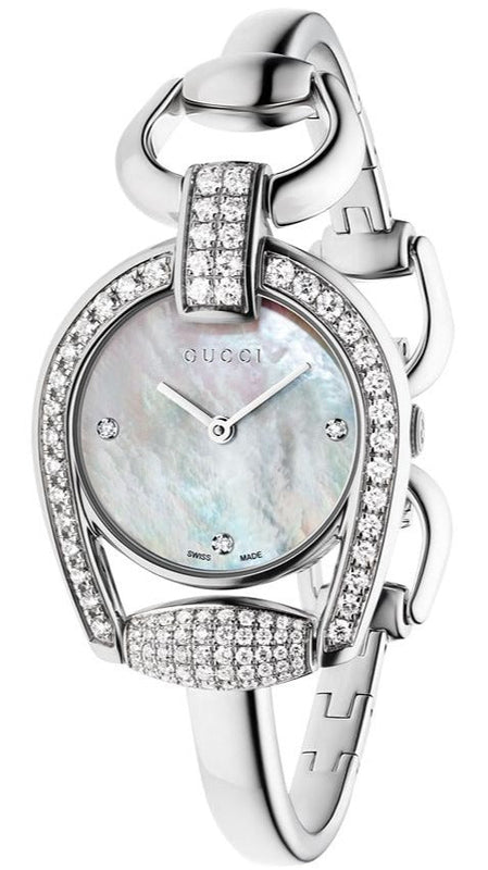 Gucci Horsebit Collection Diamonds Mother of Pearl Dial Silver Steel Strap Watch For Women - YA139505 Authentic Buy Shop Now
