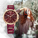 Tommy Hilfiger Claudia Red Dial Two Tone Steel Strap Watch for Women - 1781744 Authentic Buy Shop Now