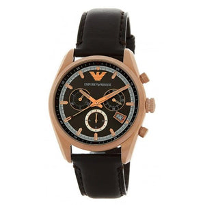 Emporio Armani Chronograph Gray Dial Brown Leather Strap Watch For Men - AR6043 Authentic Buy Shop Now
