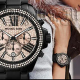 Michael Kors Wren Chronograph Gold Diamonds Dial Black Steel Strap Watch for Women - MK5879 Authentic Buy Shop Now