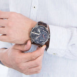 Diesel Mr Daddy Chronograph Blue Dial Brown Leather Strap Watch For Men - DZ7314 Authentic Buy Shop Now