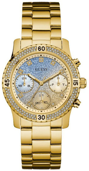 Guess Confetti Diamonds Gold Dial Gold Steel Strap Watch for Women - W0774L2 Authentic Buy Shop Now