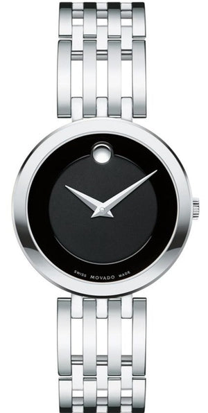 Movado Esperanza 28mm Black Dial Silver Steel Strap Watch For Women - 0607051 Authentic Buy Shop Now