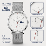 Lacoste Moon Multifunction White Dial Silver Steel Strap Watch for Men - 2011025 Authentic Buy Shop Now