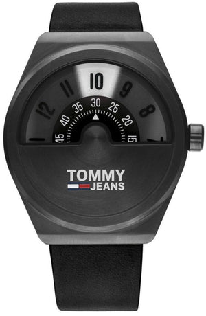 Tommy Hilfiger Monogram Pop Quartz Black Dial Black Leather Strap Watch For Men - 1791773 Authentic Buy Shop Now
