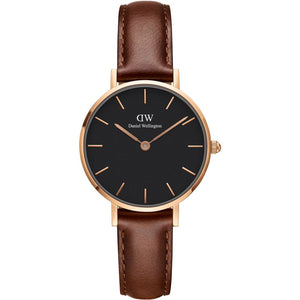 Daniel Wellington Classic Petite St Mawes Black Dial Brown Leather Strap Watch For Women - DW00100225 Authentic Buy Shop Now