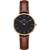 Daniel Wellington Classic Petite St Mawes Black Dial Brown Leather Strap Watch For Women - DW00100225 Authentic Buy Shop Now