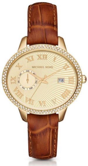 Michael Kors Whitley Quartz Gold Dial Brown Leather Strap Watch For Women - MK2428 Authentic Buy Shop Now