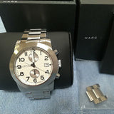 Marc Jacobs Larry Chronograph White Dial Silver Steel Strap Watch for Men - MBM5030 Authentic Buy Shop Now