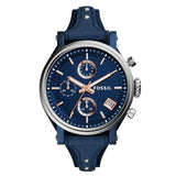 Fossil Boyfriend Sport Chronograph Blue Dial Blue Leather Strap Watch for Women - ES4113 Authentic Buy Shop Now