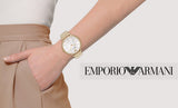 Emporio Armani Dress Analog Mother of Pearl Dial Gold Steel Strap Watch For Women - AR11007 Authentic Buy Shop Now