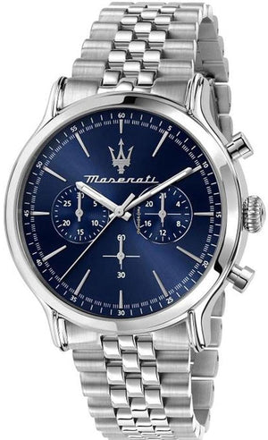Maserati Epoca Chronograph Blue Dial Silver Steel Strap Watch For Men - R8873618024 Authentic Buy Shop Now