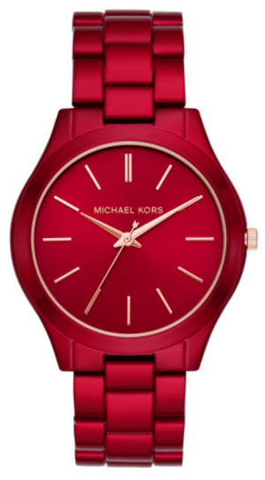Michael Kors Slim Runway Red Dial Red Steel Strap Watch For Women - MK3895 Authentic Buy Shop Now