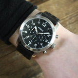 Fossil Pilot 54 Chronograph Black Dial Black Leather Strap Watch for Men - FS5181 Authentic Buy Shop Now