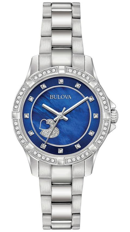 Bulova Crystal Collection Blue Mother of Pearl Dial Silver Steel Strap Watch for Women - 96L238 Authentic Buy Shop Now