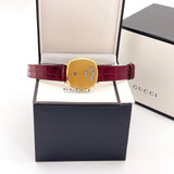 Gucci Grip Quartz Gold Dial Maroon Leather Strap Watch For Women - YA157413 Authentic Buy Shop Now