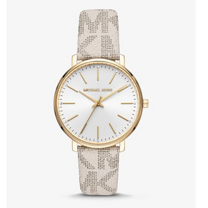 Michael Kors Pyper Quartz Silver Dial White Leather Strap Watch For Women - MK2858 Authentic Buy Shop Now