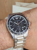 Emporio Armani Sigma Chronograph Black Dial Silver Steel Strap Watch For Men - AR6098 Authentic Buy Shop Now