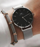 Daniel Wellington Classic Petite Sterling Black Dial Silver Mesh Bracelet Watch For Women - DW00100162 Authentic Buy Shop Now