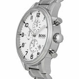 Hugo Boss Aeroliner Chronograph White Dial Silver Steel Strap Watch For Men - 1512445 Authentic Buy Shop Now