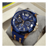 Guess Oasis Blue Dial Blue & Rose Gold Stainless Steel Strap Watch For Men - W0366G4 Authentic Buy Shop Now