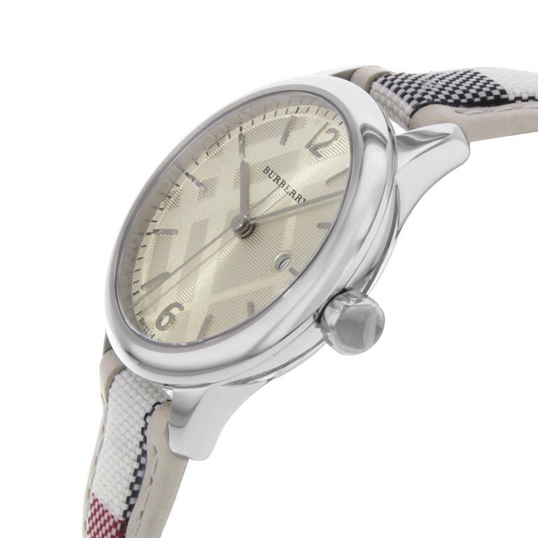 Burberry The Classic Guilloche Silver Dial Grey Leather Strap Watch for Women - BU10113 Authentic Buy Shop Now