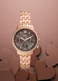 Fossil Neutra Chronograph Mother of Pearl Brown Dial Rose Gold Steel Strap Watch for Women - ES5218 Authentic Buy Shop Now
