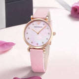 Emporio Armani Gianni T Bar Mother Of Pearl Pink Dial Pink Leather Strap Watch For Women - AR1958 Authentic Buy Shop Now