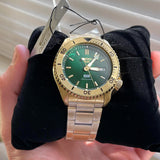 Seiko 5 Sports HUF Limited Edition Green Dial Gold Steel Strap Watch For Men - SRPJ20 Authentic Buy Shop Now