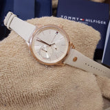 Tommy Hilfiger Brooke Quartz White Dial Cream Leather Strap Watch for Women - 1782022 Authentic Buy Shop Now