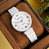 Emporio Armani Ceramica Mother of Pearl Dial White Ceramic Strap Watch For Women - AR1486 Authentic Buy Shop Now
