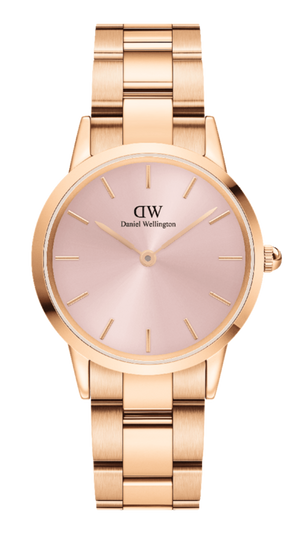 Daniel Wellington Iconic Link Pink Dial Rose Gold Steel Strap Watch For Women - DW00100335 Authentic Buy Shop Now