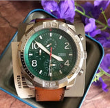 Fossil Bronson Chronograph Green Dial Brown Leather Strap Watch for Men - FS5738 Authentic Buy Shop Now