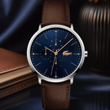 Lacoste Moon Multifunction Blue Dial Brown Leather Strap Watch for Men - 2010976 Authentic Buy Shop Now