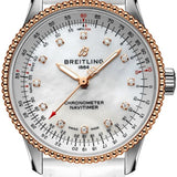 Breitling Navitimer Automatic 35 Mother of Pearl Dial White Leather Strap Watch for Women - U17395211A1P3 Authentic Buy Shop Now