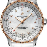 Breitling Navitimer Automatic 35 Mother of Pearl Dial White Leather Strap Watch for Women - U17395211A1P3 Authentic Buy Shop Now