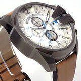 Diesel Mega Chief Chronograph White Dial Brown Leather Strap Watch For Men - DZ4280 Authentic Buy Shop Now