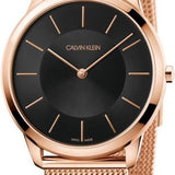 Calvin Klein Minimal Black Dial Rose Gold Mesh Bracelet Watch for Men - K3M2162Y Authentic Buy Shop Now