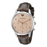 Emporio Armani Classic Chronograph Cream Dial Brown Leather Strap Watch For Men - AR1878 Authentic Buy Shop Now