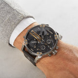 Diesel Mr Daddy 2.0 Chronograph Black Dial Black Leather Strap Watch For Men - DZ7348 Authentic Buy Shop Now