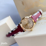 Burberry Heritage Nova Gold Dial Haymarket Red Leather Strap Watch for Women - BU9111 Authentic Buy Shop Now