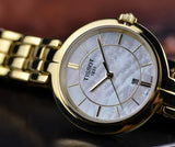 Tissot Flamingo Mother of Pearl White Dial Gold Steel Strap Watch For Women - T094.210.33.111.00 Authentic Buy Shop Now