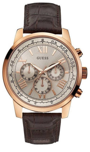 Guess Horizon Quartz Champagne Dial Brown Leather Strap Watch For Women - W0380G4 Authentic Buy Shop Now