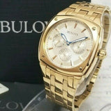 Bulova Multifunction White Dial Gold Steel Strap Watch for Men - 97C105 Authentic Buy Shop Now