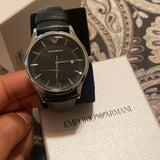 Emporio Armani Lambda Classic Quartz Black Dial Black Leather Strap Watch For Men - AR11020 Authentic Buy Shop Now