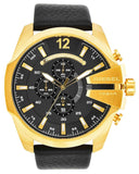 Diesel Mega Chief Chronograph Black Dial Black Leather Strap Watch For Men - DZ4344 Authentic Buy Shop Now